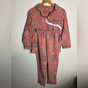 Outfit Set of Pants and to Gauze Floral Button-Up Natural Boho Funky size M